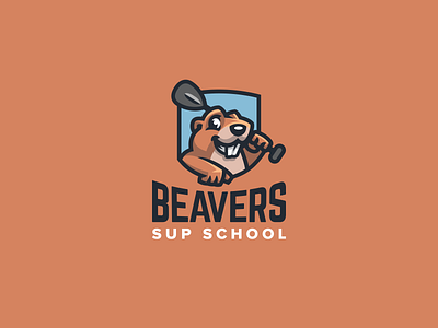 Beavers Sup School animal badge beaver beavers board brand identity branding character creative cute emblem fun logo mascot playful redesign shield sup surf sweet