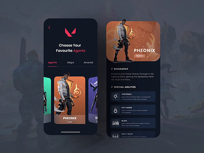 Valorant - Mobile concept design animation animation after effects dark ui design dribble shot games gaming minimal minimalistic mobile ui ui uidesign uiux valorant valorant app