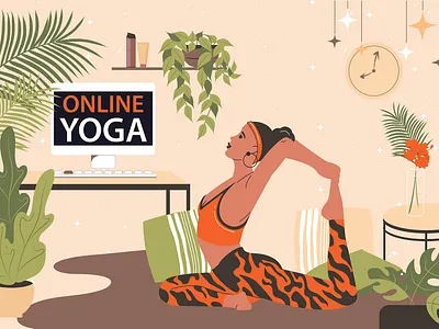 yoga online boho cartoon design digitalartist flat illustration illustrator vector vector art vector illustration yoga pose