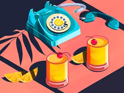 Hello art artwork branding cherry cocktail drink glass illustration illustration art lemon oranges phone shadow sick telephone telephony