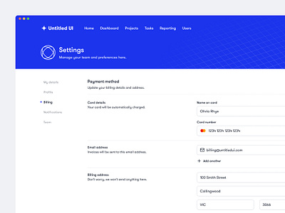 Billing and payment settings — Untitled UI dashboard figma form forms minimal minimalism nav payment preferences saas settings tabs ui ui design user interface ux ux design web design