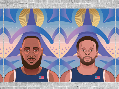 2025 All-Star Weekend all star all star game basketball digital illustration lebron lebron james nba olympics paris poster sports steph steph curry usa vector