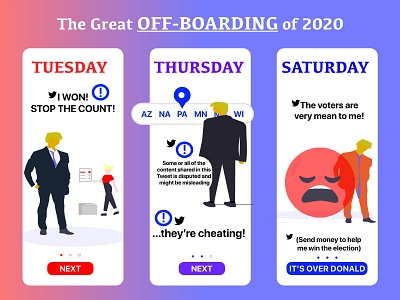 Day 23 "The Great OFF Boarding" for the onboarding challenge daily daily 100 challenge daily ui dailyui dailyuichallenge design election illustraion illustration art illustrations illustrator trump ui xd xd design