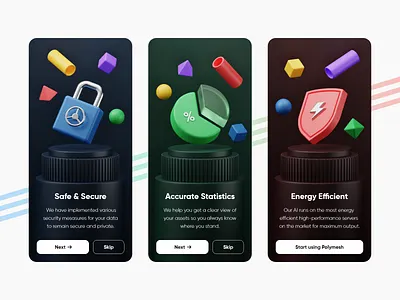 RGB Onboarding 3d 3d modeling adobexd b3d blender cycles icon illustration lightning lock mobile onboarding power render safe secure shield statistic ui xd