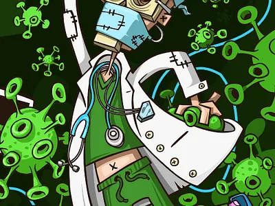 uneven fight art cartoon character covid19 healthcare illustration kirpluk pandemic vector virus