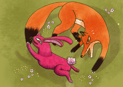 The Fox and the Rabbit artistic colourful digital illustration digital painting digital watercolor digitalart illustration ipad pro retro