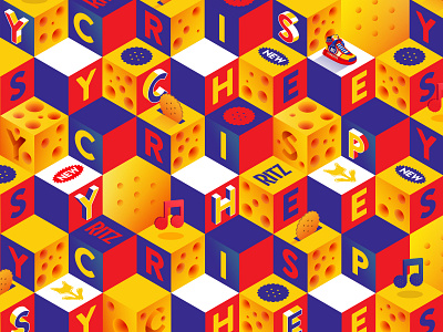 cheesy crispy pattern branding cheese crackers food illustration isometric ritz snack vector