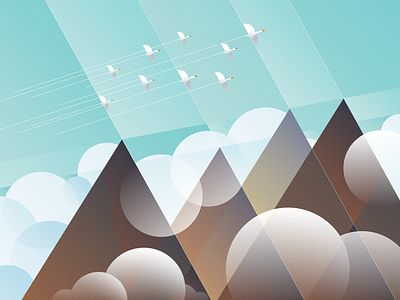 existential geometries: migration (2020) clouds digital illustration digitalart geometric art geometric design goose illustration landscape mountains