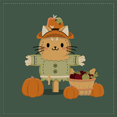 Kitty Crow autumn cat cute fall harvest illustration kitty pattern pattern design pumpkin scarecrow surface pattern surface pattern design thanksgiving thanksgiving day