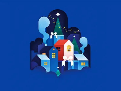 ✨Postcard art blue christmas city colors concept design flat geometry illustration newyear night shapes texture vector