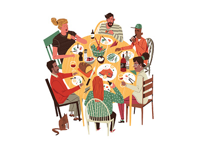 Dinner with Friends beverage cooking drawing editorial food illustration lifestyle people