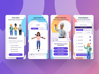 Keycare™ App Store Screens 3d 3d illustrations app store dm sans gradient illustrations medical medical app medical care poppins purple ribbon screenshots ui