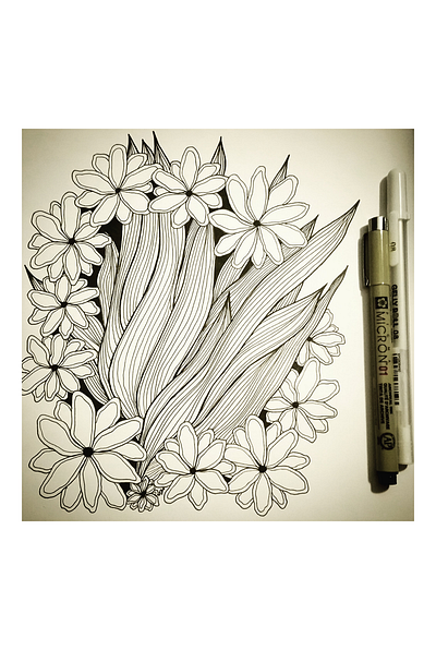 Flowers and grass flowers illustration zentangle