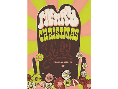 Christmas Card 2020 70s austin christmas christmas card cowboy groovy hand drawn hat holiday holiday card illustration lettering psychedelic retro texas