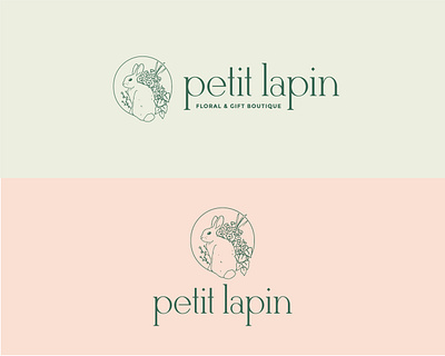 Petit Lapin Floral & Gift Boutique Logo branding bunny floral florist flowers green icon logo pink rabbit typography