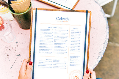 Colette's Coffee & Wine Bar Menu Mockup blue branding logo menu menu design orange typography