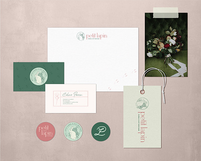 Petit Lapin Florist Branding branding business card floral florist florist logo green icon mark notecard pink rabbit stickers tag