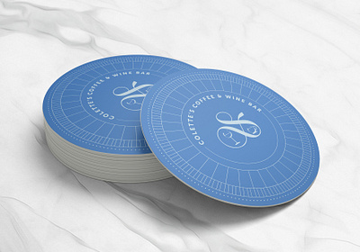 Colette's Coffee & Wine Bar Coasters blue branding coaster design coasters coffee coffee shop icon logo mark typography wine