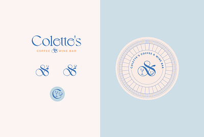 Colette's Coffee & Wine Bar Coffee Logo blue branding coffee icon logo mark typography wine