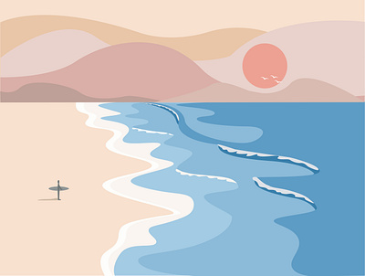 beach landscape calming design flat illustration illustration landscape minimalistic soft colors vector