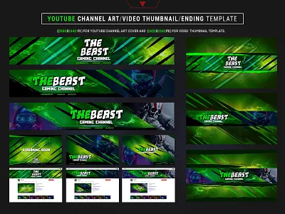 The Beast Youtube Channel Art Photoshop Template art banner beast cyberpunk edm electro gamer gaming green livestream monster photoshop template republic of gamers stream stream2020 techno thumbnail twitch youtube youtube banner
