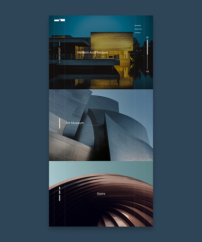 Landing page about modern architecture design shadows typography ui ui ux user experience ux