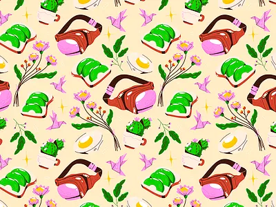 Hipster Brunch Essential Kit avocado cactus egg illustration pattern seamlesspattern vector