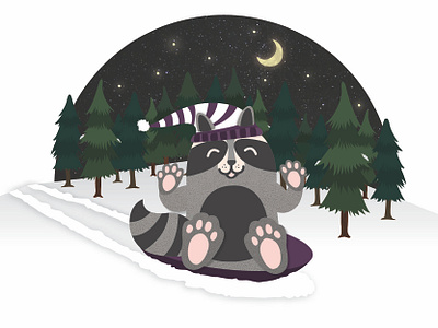 Snow Raccoon 2020 christmas digital illustration forest holidays illustration raccoon sledding vector winter