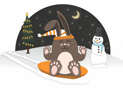 Snow Bunny 2020 bunny christmas design digital illustration illustration rabbit sledding snowman texture vector winter