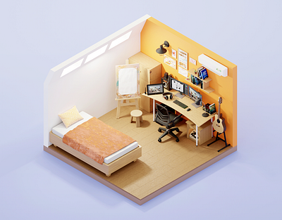 3D ISOMETRIC WORKSPACE 3d blender illustration isometric room workspace