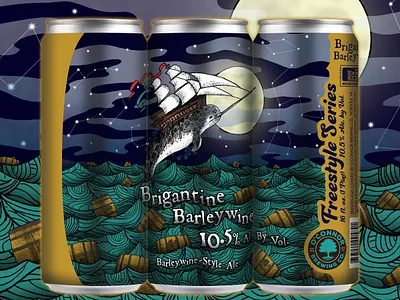 Brigantine Barleywine barleywine beer art beer label beercan craftbeer gnarwhal graphic design illustration photoshop pirate ship whale