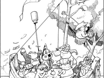 Ship of Fools - Das Narrenschiff crosshatching drawing fairytale frog frogs hieronymusbosch illustration shipoffools smalllebowsky storytelling