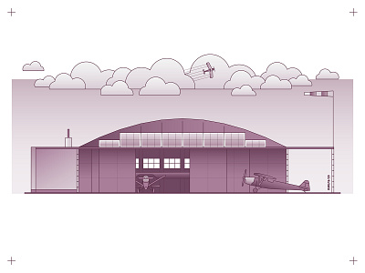 LOPP Pilot School Hangar aeroplane airplane airplanes airport architecture biplane building clouds flight hangar illustration ivano frankivsk linecraft monocrest monoline outline pilot school poland ukraine windsock