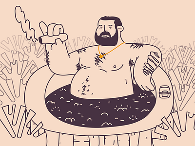 The Cabin with Bert Kreischer cabin character character design cigar detox drawing editorial hand drawn hot tub illustration illustrator minimal netflix netflix and chill relax vector