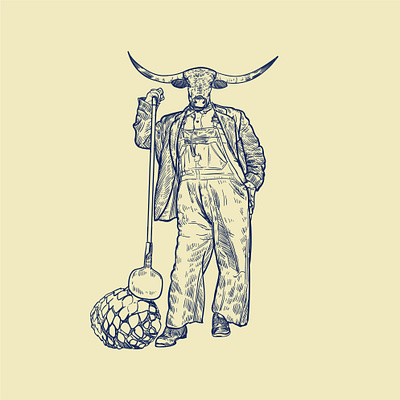 Longhorn tequila farmer branding design drawing farm farmer hand drawn icon illustration longhorn tequila vector vintage