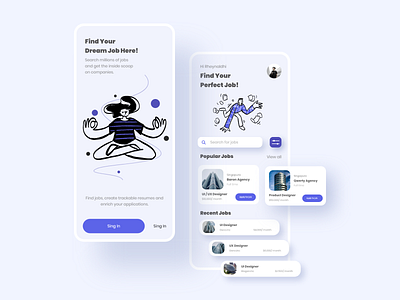 Job Finder Mobile Apps apps illustration inspiration job job finder mobile app design mobile ui mobileapps soft ui ui design uidesign uiux user interface