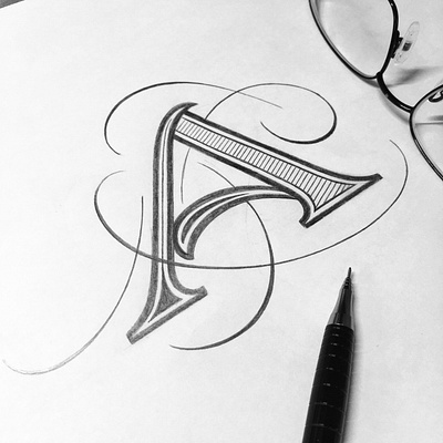 Letter A flourishes lettering sketch