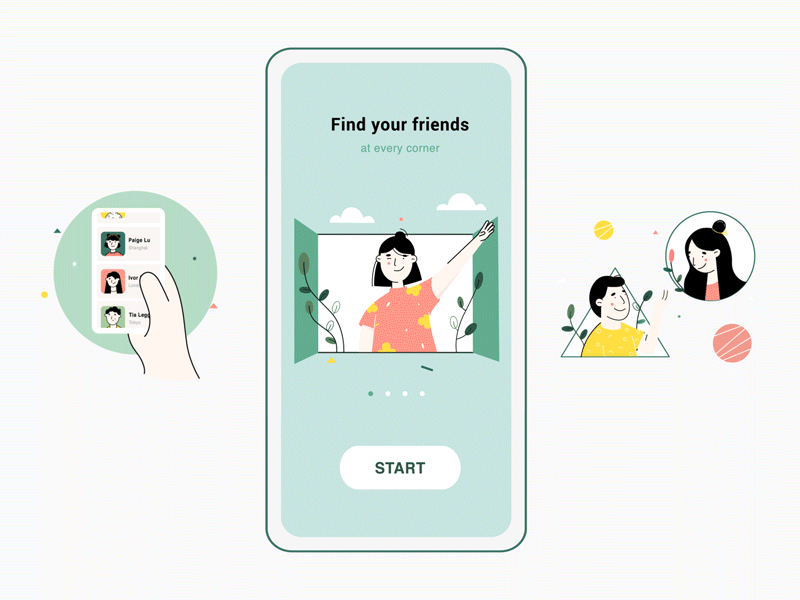 APP for finding friends animation branding design illustration mockup motion animation motion graphic ui ui deisgn uidesign uidesigner uiux ux ui uxdesign