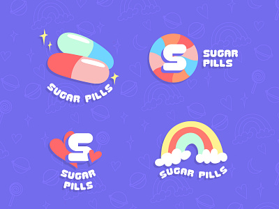 Sugar Pills brand design brand identity branding design girly illustration logo logo design pastel pastel colors pastels pills pink powerpuff girls rainbow spiral sugar sweet sweets vector