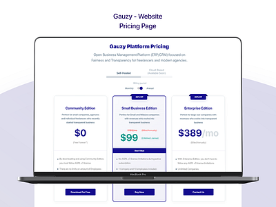 Gauzy Platform - Website - UX/UI Design & Prototype design package design pricing pricing page pricing plans pricing table ui ui design uidesign