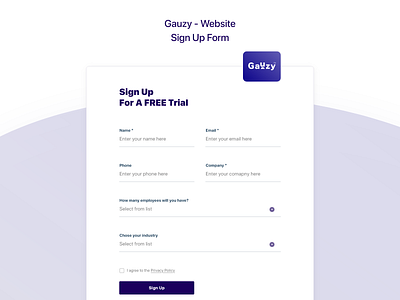 Gauzy Platform - Website - UX/UI Design & Prototype sign up sign up form sign up page signup ui ui design uidesign