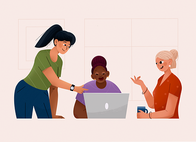 team work branding character design colorful design girl character illustration illustration 2d ios app design logo mac minimal mobile office people personage product page team ui vector work