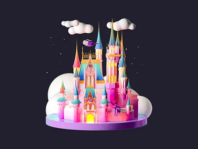 Disney castle 3d brand design c4d disney castle gift illustration logo texture typography ui ux vector