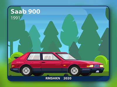 Saab 900 car illustration art automobile background canvas car card design flat forest illustration nature passenger red road style tech tire ui vehicle wheels