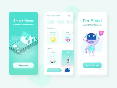 Smart home app color design green help home illustration inspiration minimal robot smart smart home smarthome ui uidesign ux uxdesign