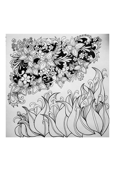 Up and down black and white flowers illustration lines zentangle