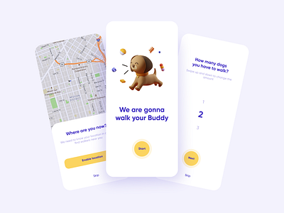 Buddy app 3d 3d ilustration app app design application application design dog mobile mobile app mobile app design mobile design mobile ui onboard onboarding onboarding ui ui uiux ux uxui