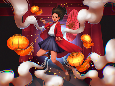 Jumping into Fun Illustration character design design studio digital art digital artwork digital illustration digital painting girl girl illustration graphic design having fun illustration illustration art illustrations illustrator jump magic procreate woman