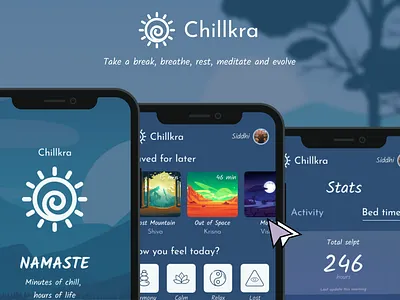 Chillkra: Meditation App app buda figma meditation music prototype stats ui ux video visualdesign yoga