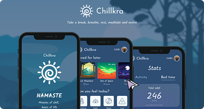 Chillkra: Meditation App app buda figma meditation music prototype stats ui ux video visualdesign yoga